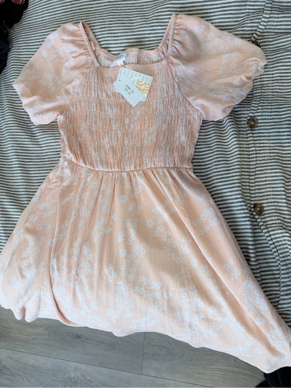 LuLaRoe Alina Peach Floral Smocked Puff Sleeve Dress